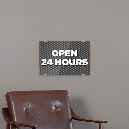 Cgsignlab | פתוח 24 שעות -אפור אפור שלט אקרילי פרימיום | 18 x12